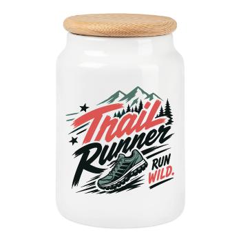Trail Runner. Run Wild - Cookie Jar with Wooden Lid - white - Front