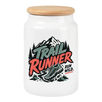 Trail Runner. Run Wild - Cookie Jar with Wooden Lid - white - Front