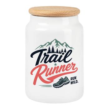 Trail Runner. Run Wild - Cookie Jar with Wooden Lid - white - Front
