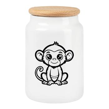 Singe mignon - Boîte à biscuits avec couvercle en bois - blanc - Devant