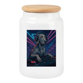 Weimaraner DJ: Elegant dog in the nightclub - Cookie Jar with Wooden Lid - white - Front