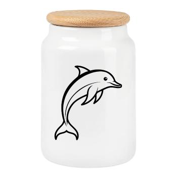 Dauphin - Boîte à biscuits avec couvercle en bois - blanc - Devant