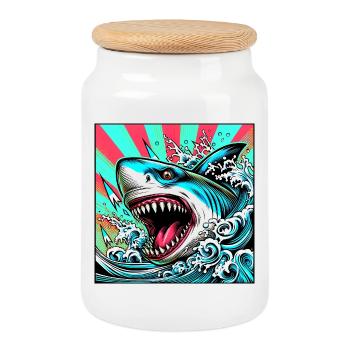 Requin - Boîte à biscuits avec couvercle en bois - blanc - Devant
