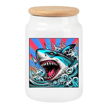Requin - Boîte à biscuits avec couvercle en bois - blanc - Devant