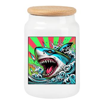 Requin - Boîte à biscuits avec couvercle en bois - blanc - Devant