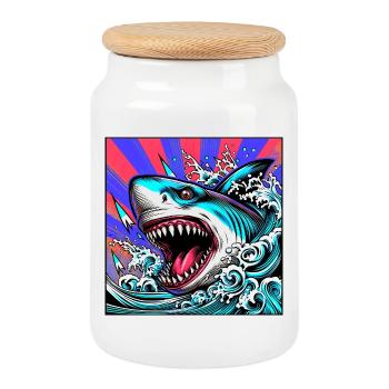 Requin - Boîte à biscuits avec couvercle en bois - blanc - Devant