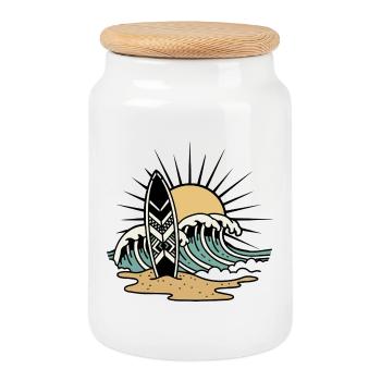 Surfbrett Wellen Ocean Sun Retro Tattoo - Keksdose mit Holzdeckel - Weiß - Vorne