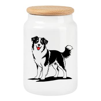 Australian Shepherd schwarzweiß - Keksdose mit Holzdeckel - Weiß - Vorne