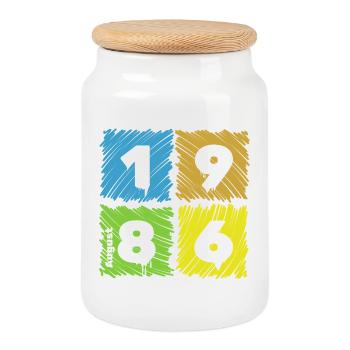 40. Geburtstag Farbige Patches since 08/1986 - Cookie Jar with Wooden Lid - white - Front