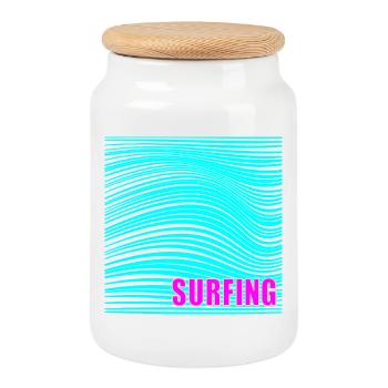 Vagues de surf d’été - Boîte à biscuits avec couvercle en bois - blanc - Devant