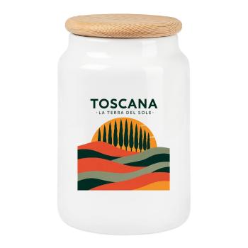Toscana Sonnenhügel Landschaft - Keksdose mit Holzdeckel - Weiß - Vorne