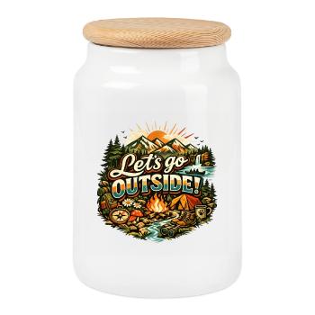 Let's Go Outside Camping Adventure Design - Cookie Jar with Wooden Lid - white - Front