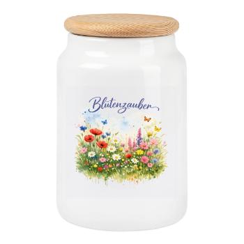 Blütenzauber Aquarell Wildblumenwiese - Keksdose mit Holzdeckel - Weiß - Vorne