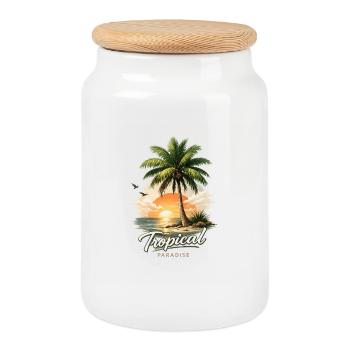Ambiance Tropical Paradise Sunset Beach - Boîte à biscuits avec couvercle en bois - blanc - Devant