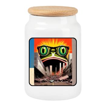 Monster Frosch Art - Keksdose mit Holzdeckel - Weiß - Vorne
