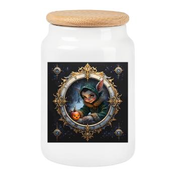 Astral Goblin on Gold Watch - Cookie Jar with Wooden Lid - white - Front