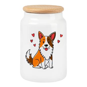 Cute Border Collie (comic) - Cookie Jar with Wooden Lid - white - Front