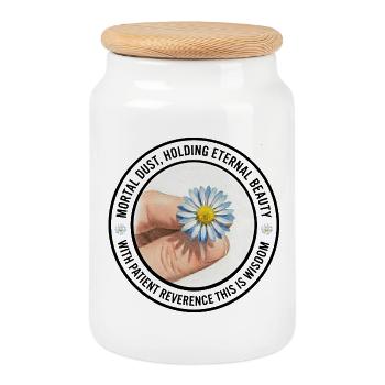 Daisy in Hand Flower Circle - Cookie Jar with Wooden Lid - white - Front