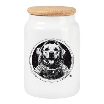 Space dog in suit - Cookie Jar with Wooden Lid - white - Front