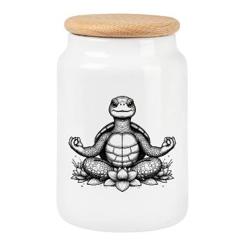 Tortue méditatrice sur lotus - Boîte à biscuits avec couvercle en bois - blanc - Devant