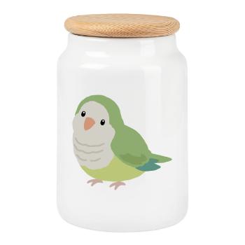 Cute Quaker Parrot Green Bird - Cookie Jar with Wooden Lid - white - Front