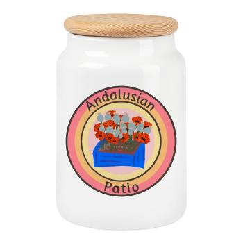 andalusischer Patio Blumen pracht - Keksdose mit Holzdeckel - Weiß - Vorne