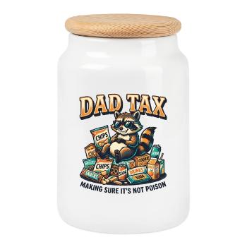 Dad Tax Snack Raccoon Tee - Cookie Jar with Wooden Lid - white - Front