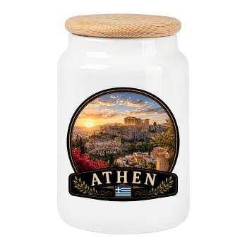 Athènes, Grèce, vacances en ville méditerranéenne - Boîte à biscuits avec couvercle en bois - blanc - Devant