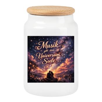 Musik gibt dem Universum Seele - Musiker Romantik - Keksdose mit Holzdeckel - Weiß - Vorne