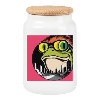 Horreur de la grenouille maléfique - Boîte à biscuits avec couvercle en bois - blanc - Devant