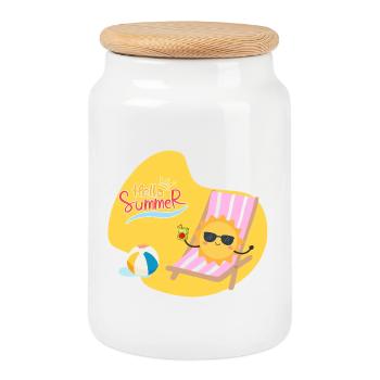 Hello Summer Sunshine - Boîte à biscuits avec couvercle en bois - blanc - Devant