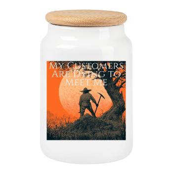 Mes clients meurent d’envie de me rencontrer - Boîte à biscuits avec couvercle en bois - blanc - Devant