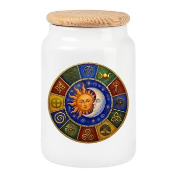 Roue du Soleil, de la Lune et des Étoiles Païens Célestes - Boîte à biscuits avec couvercle en bois - blanc - Devant