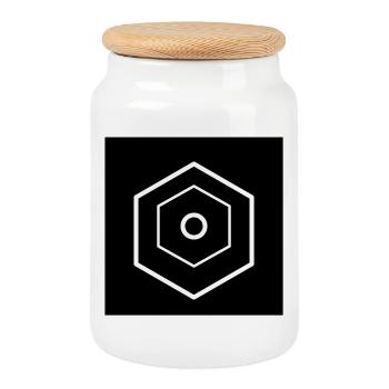 Logo hexagonal à plusieurs niveaux noir - Boîte à biscuits avec couvercle en bois - blanc - Devant