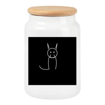 Chat minimaliste sur fond noir - Boîte à biscuits avec couvercle en bois - blanc - Devant