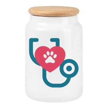 Vétérinaire - Vétérinaire Animal Love Dog Cat - Boîte à biscuits avec couvercle en bois - blanc - Devant