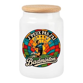 J'Peux Pas J'ai Badminton Vintage - Boîte à biscuits avec couvercle en bois - blanc - Devant