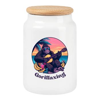 Vacances à Gorillaxing avec guitare et cocktail - Boîte à biscuits avec couvercle en bois - blanc - Devant
