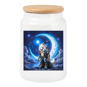 Lunar Knight Wolf - Cookie Jar with Wooden Lid - white - Front