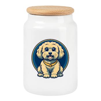 Bichon Frise Dog Kawaii Mascotte Caricature - Boîte à biscuits avec couvercle en bois - blanc - Devant