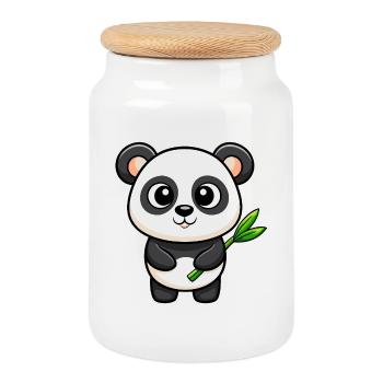 Panda de Kawaii avec du bambou - Boîte à biscuits avec couvercle en bois - blanc - Devant