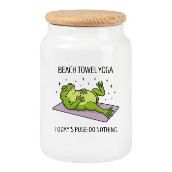 Strandhandtuch Yoga-Frosch - Keksdose mit Holzdeckel - Weiß - Vorne
