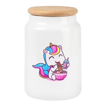 Pastel Unicorn Ramen Bowl - Cookie Jar with Wooden Lid - white - Front
