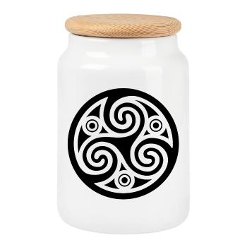 Cercle spirale celte (noir) - Boîte à biscuits avec couvercle en bois - blanc - Devant