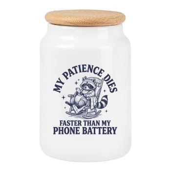 Batterie de raton laveur et de téléphone - Boîte à biscuits avec couvercle en bois - blanc - Devant