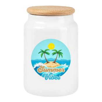 Summer Vibes Tropical Island - Cookie Jar with Wooden Lid - white - Front