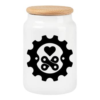 Cœur de chaîne de pignon d’amour de bicyclette - Boîte à biscuits avec couvercle en bois - blanc - Devant