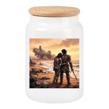 science fiction fantasy romance - Cookie Jar with Wooden Lid - white - Front