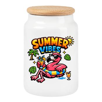 Summer Vibes Flamingo Party - Cookie Jar with Wooden Lid - white - Front