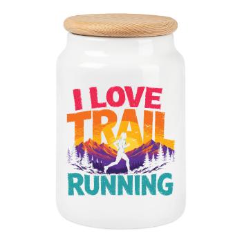 Ich liebe Trailrunning - Keksdose mit Holzdeckel - Weiß - Vorne